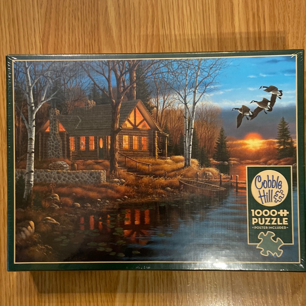 Cobble Hill 1000 piece puzzle - cabin/woods/geese scene - NWOT